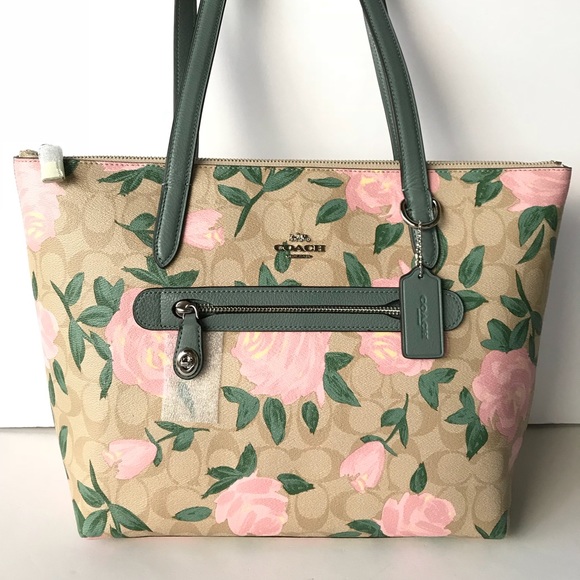 coach rose print taylor tote
